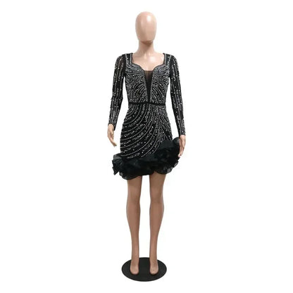 Elegant Beaded Ruffle Party Dress