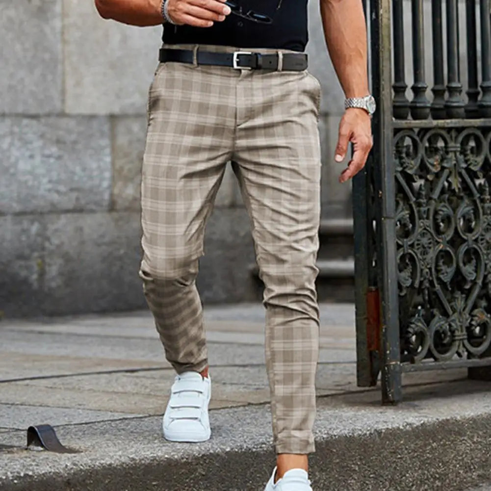 Vintage Checkered Cotton Pencil Pants