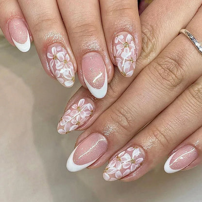 Pink Floral Press Nails