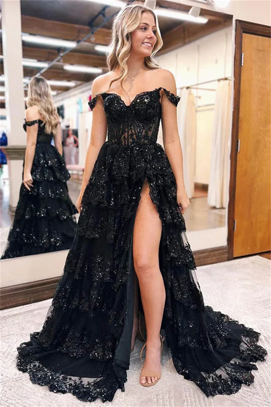 Black Glitter Prom Dresses