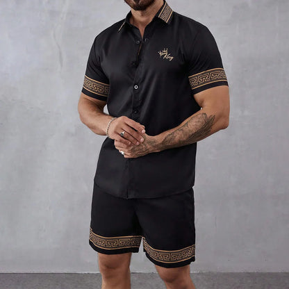 Vintage Button-Down Shirt Shorts Set