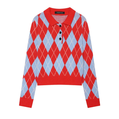 Argyle Polo Collar Sweater