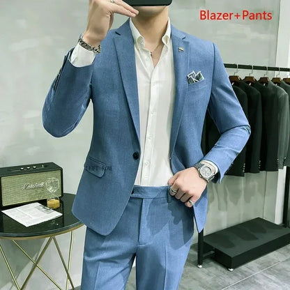 High-End Plaid Slim Business Suit