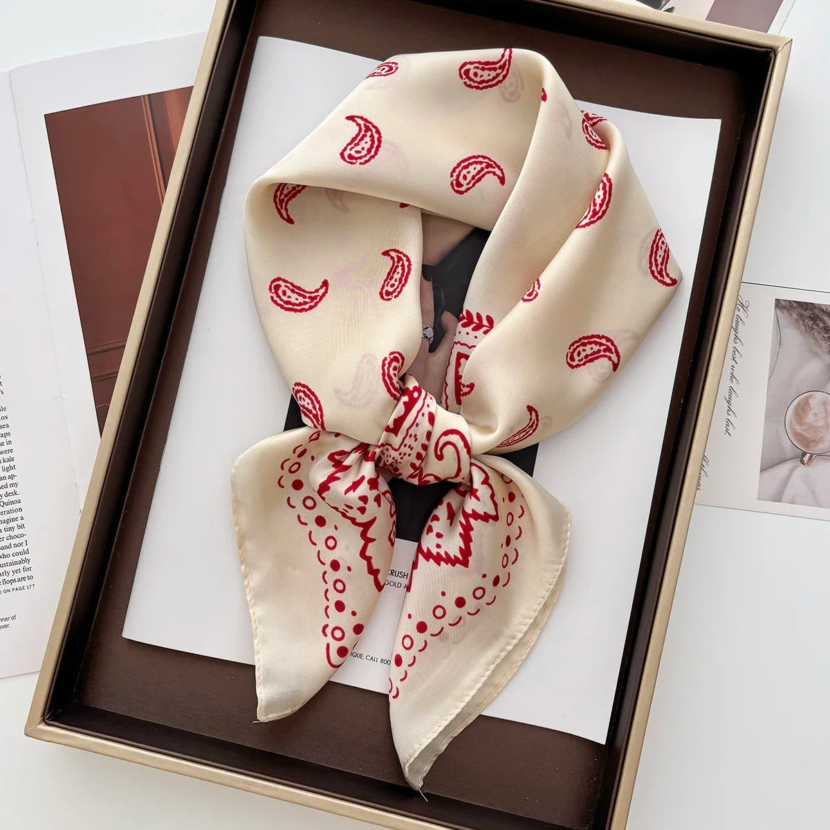 Satin Floral Print Square Scarf