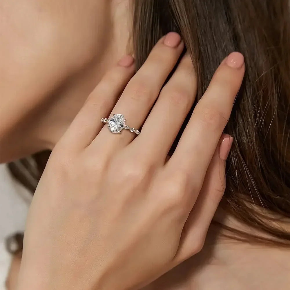 Oval Zircon Halo Silver Ring