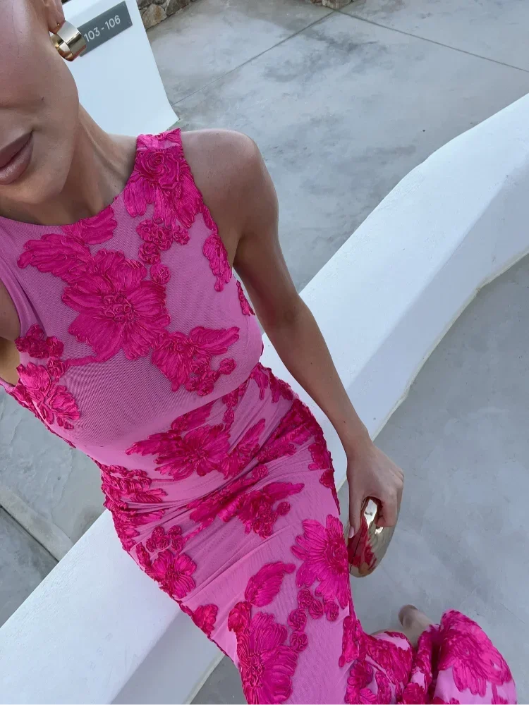 Elegant 3D Flower Maxi Dress
