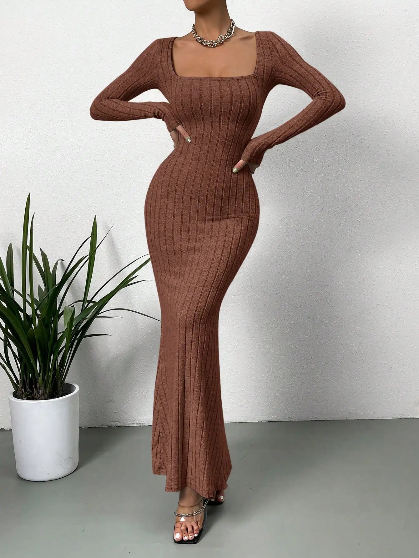 Square Collar Knit Dress