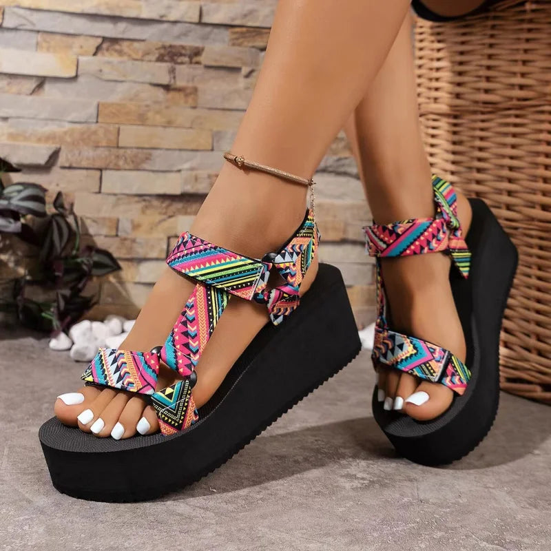 Patchwork Wedge Sandals