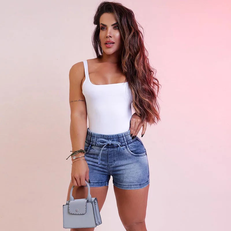 Lace-Up Denim Shorts