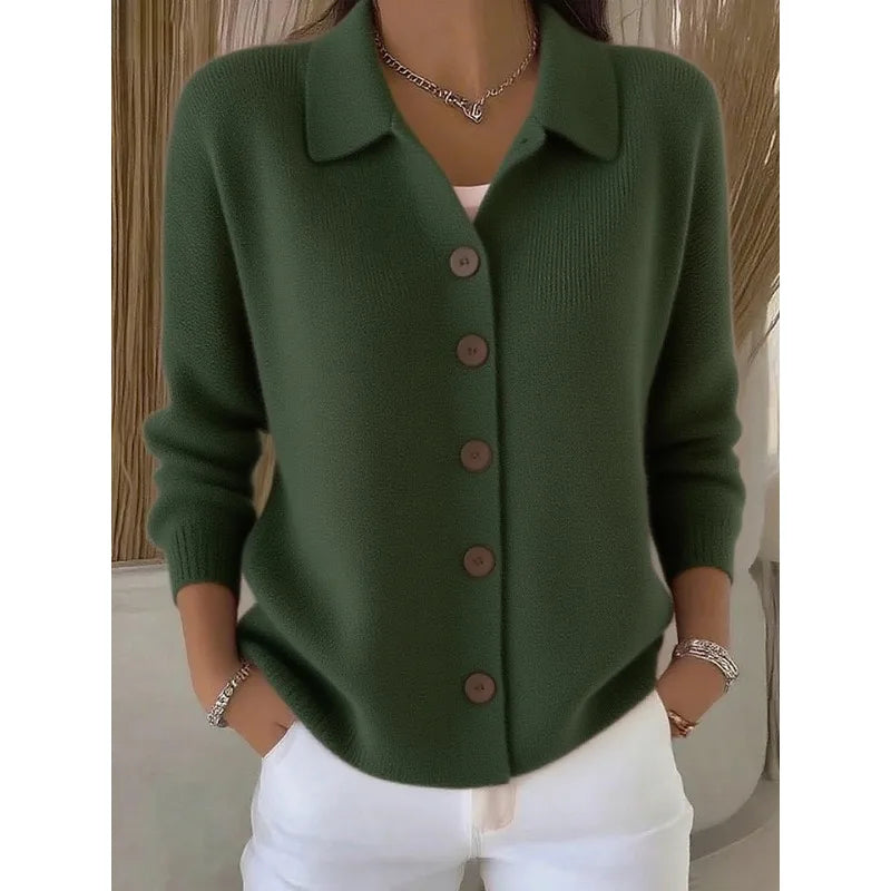 Polo Neck Button Knit Cardigan