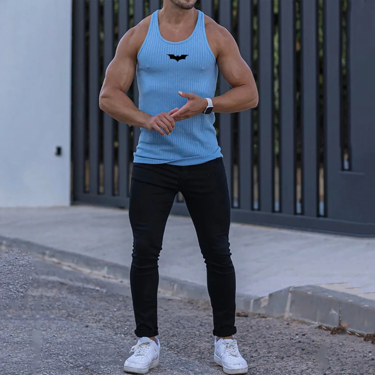 Bat-Sleeve Stripe Gym Tank Top