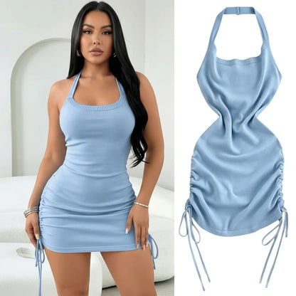 Drawstring Halter Mini Dress