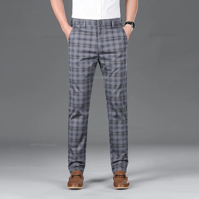 Cotton Plaid Slim Fit Trousers