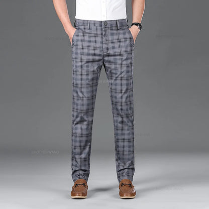 Cotton Plaid Slim Fit Trousers