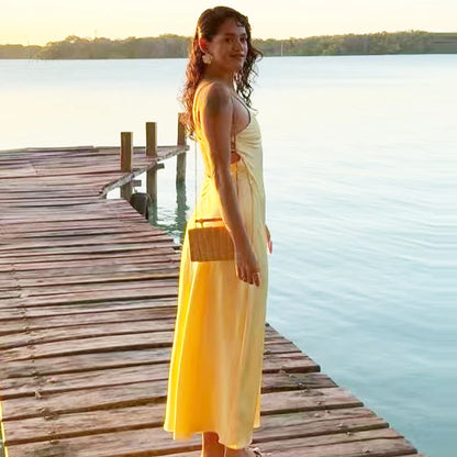 Satin V-Neck Backless Maxi Dress