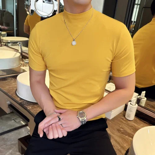 Korean Slim Half High-Neck T-Shirt