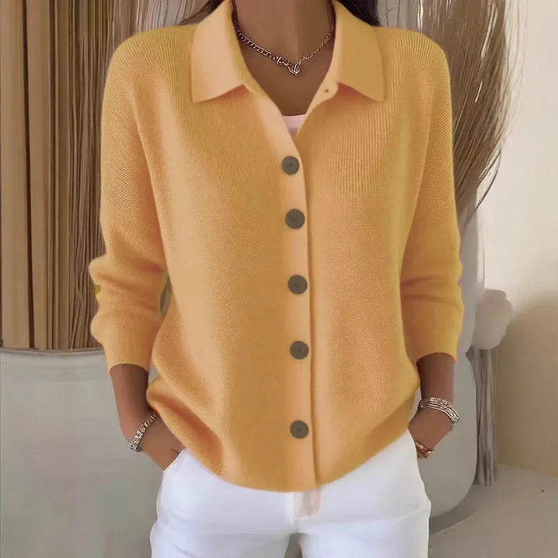 Polo Neck Button Knit Cardigan