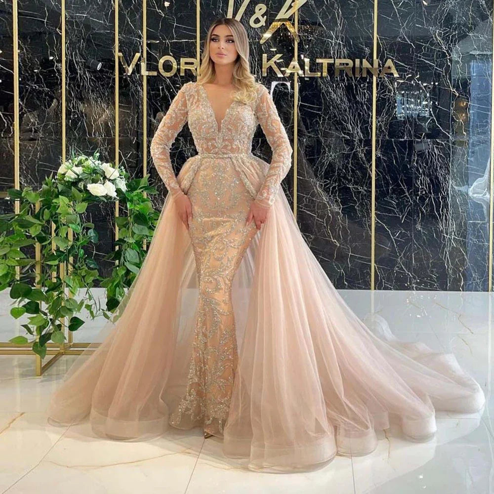 Gold Sequin V-Neck Evening Gown
