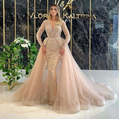 Gold Sequin V-Neck Evening Gown