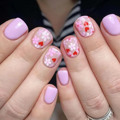 Pink Floral Press Nails