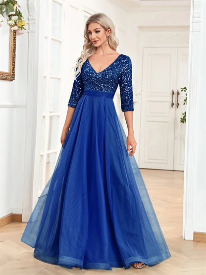 Luxury Floor Length V-Neck Evening Dress