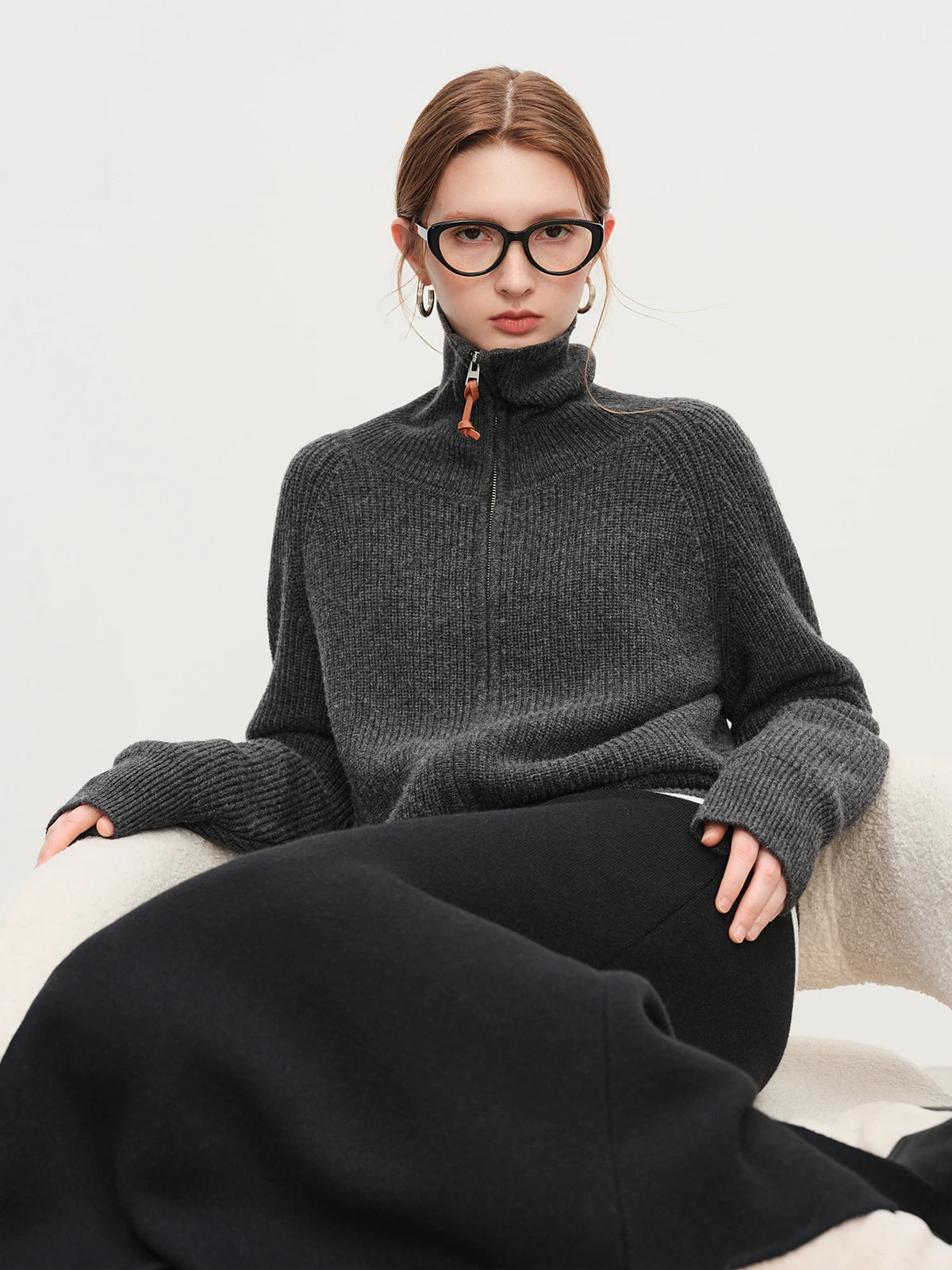 Wool Blend Zip-Front Cardigan