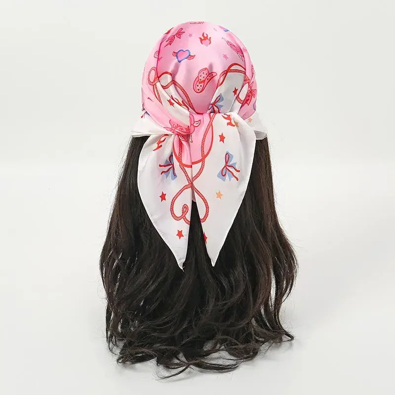 Pink Star Print Square Scarf