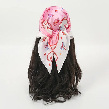 Pink Star Print Square Scarf