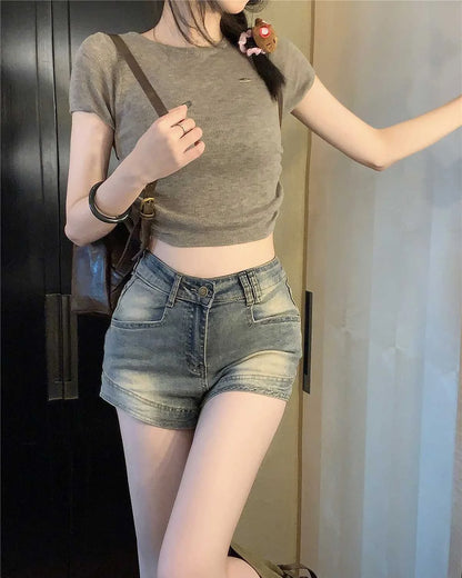 Wide-Leg Denim Shorts