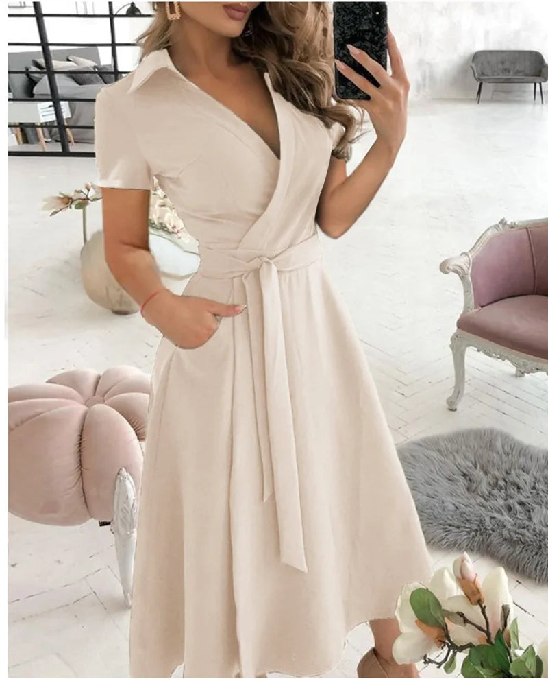 Printed V-Neck Sash Dress