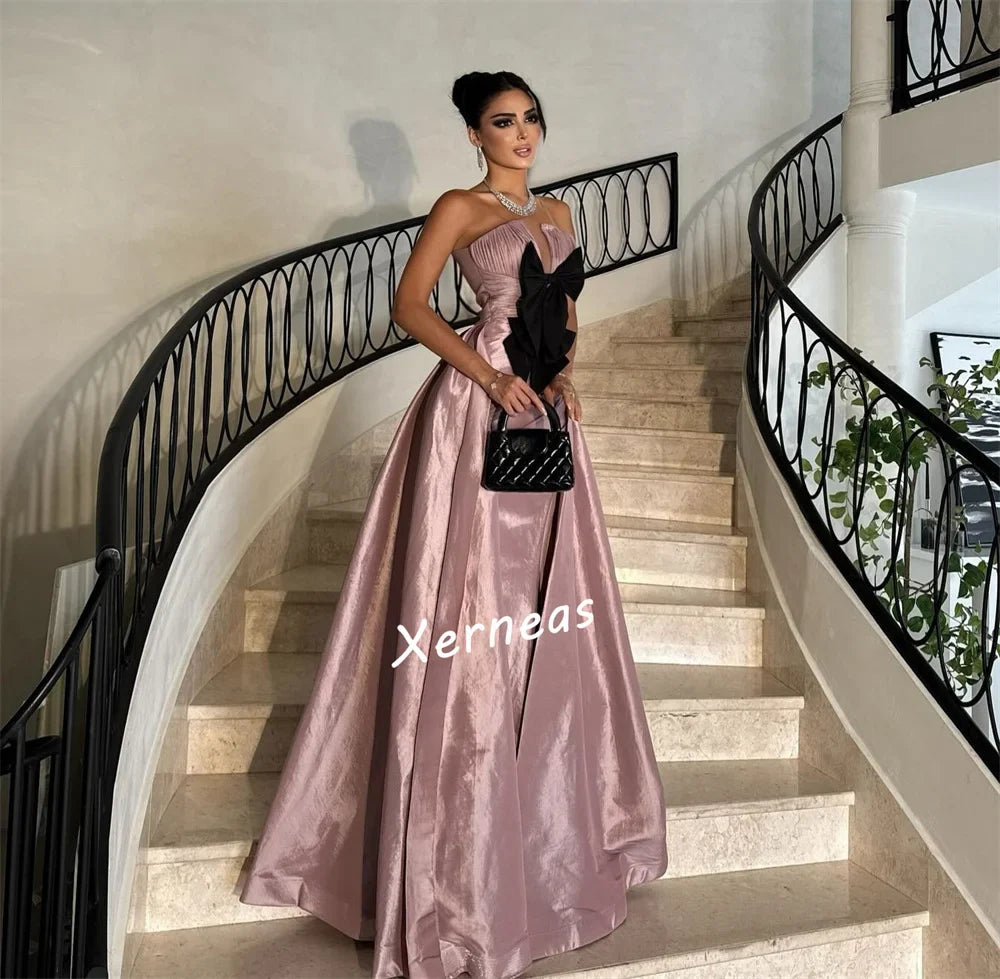 Customized Strapless Satin Evening Dress