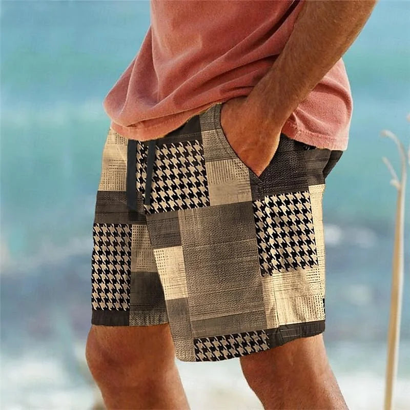 3D Geometric Grid Beach Shorts