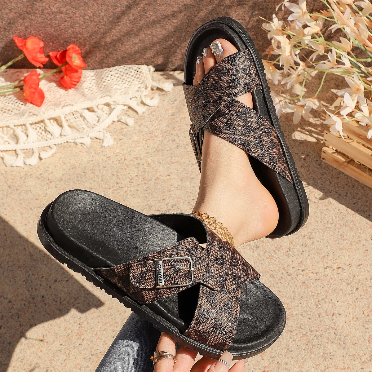 Platform Patchwork Slippers