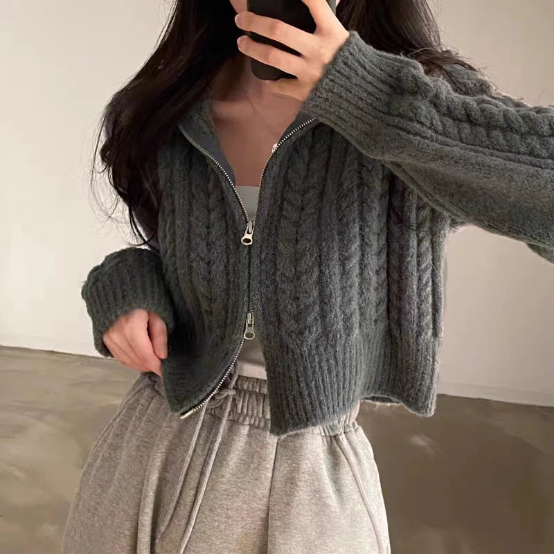 Twist Knit Zip Cardigan