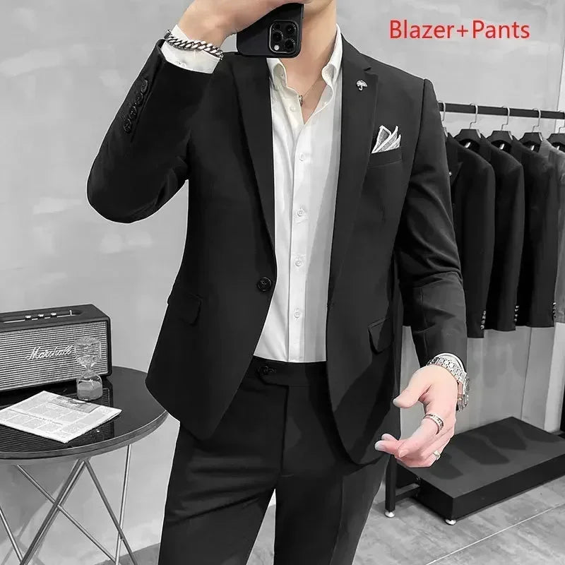 High-End Plaid Slim Business Suit