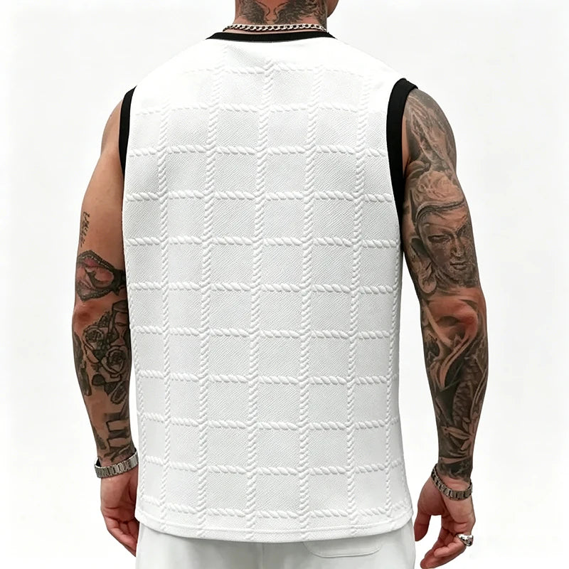 Jacquard Contrast-Trim Tank Top