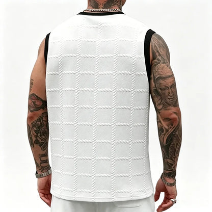 Jacquard Contrast-Trim Tank Top