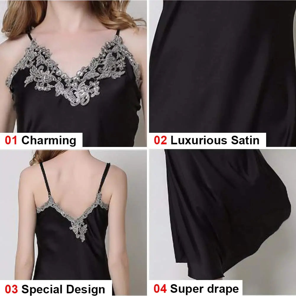 Long Lace Satin Nightgown