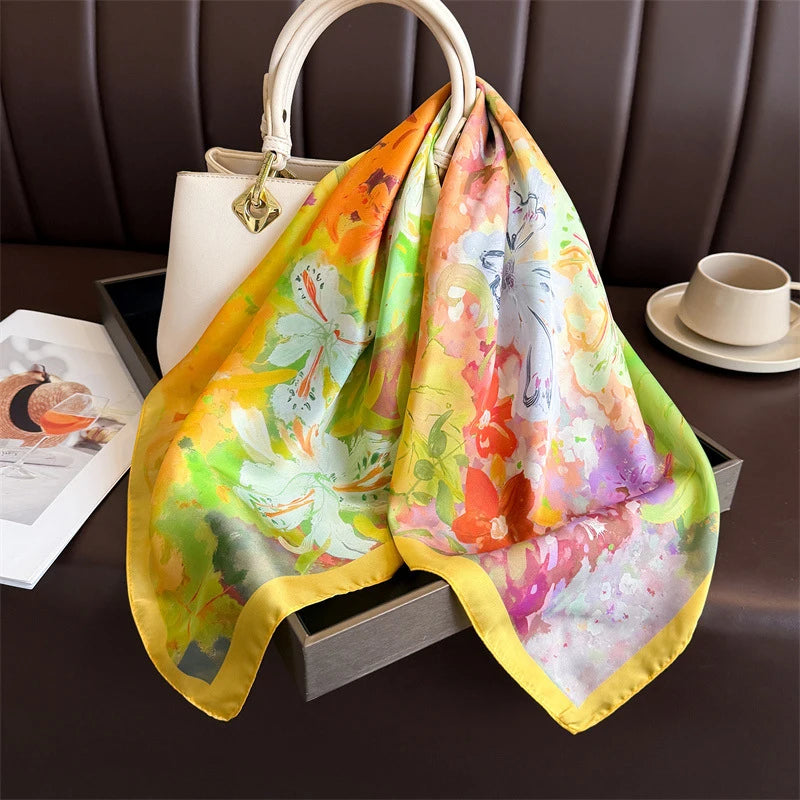 Floral Polyester Square Scarf