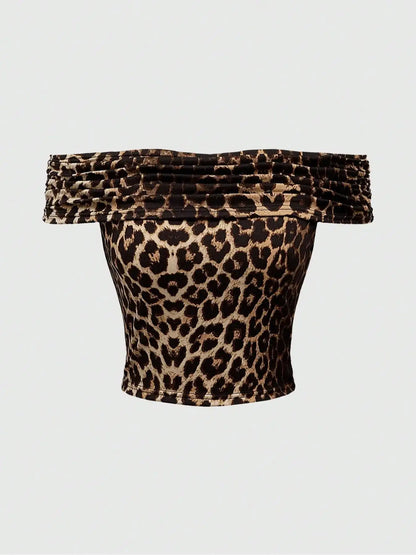 Leopard Ruffle-Shoulder Top