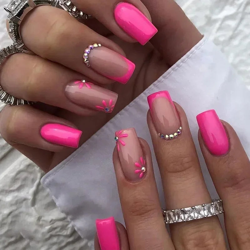 Pink Floral Press On Nails