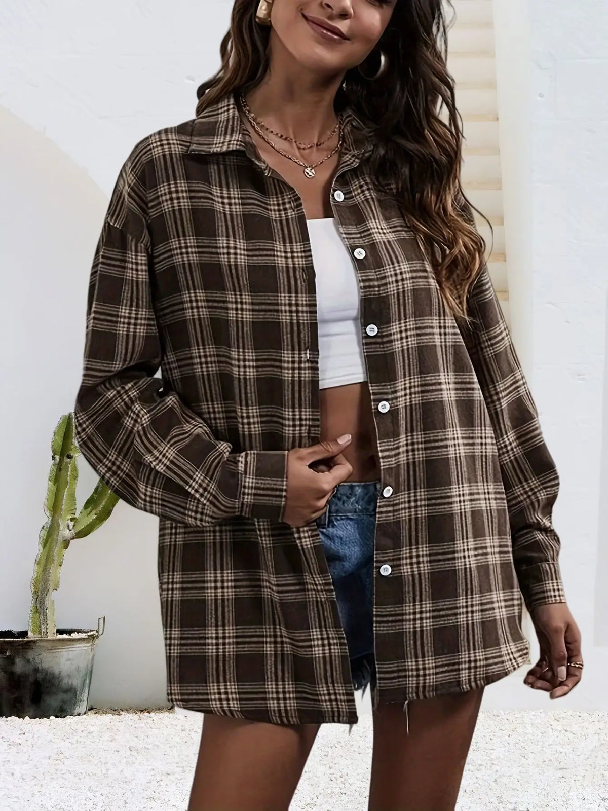 Plaid Flannel Button-Up Shirt