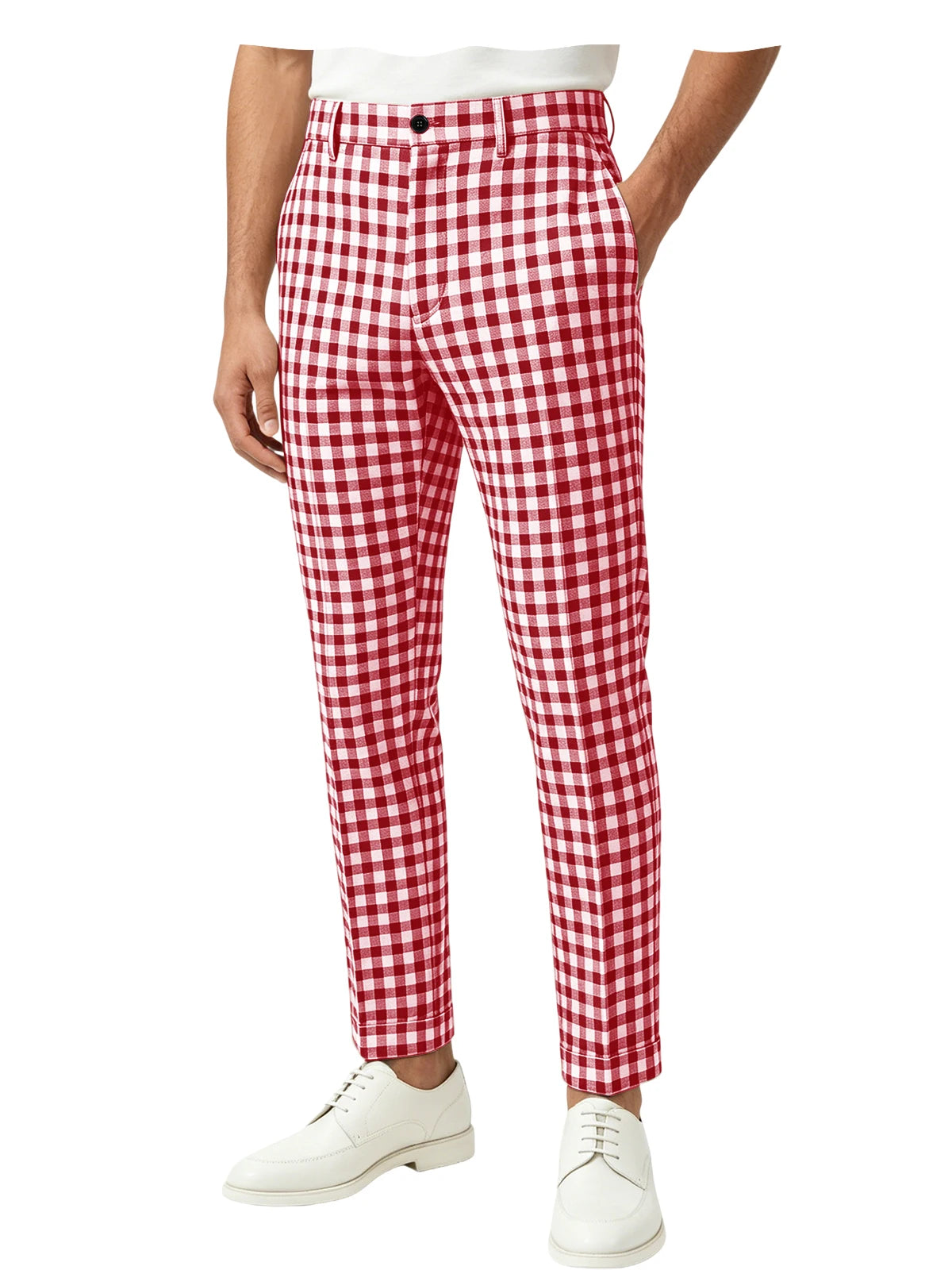 Blue White Checkered Slim Trousers