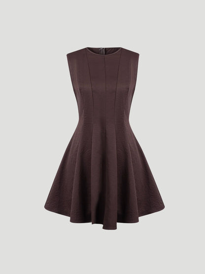 Seamed-Waist Crew Neck Mini Dress