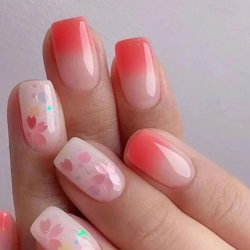 Pink Floral Press On Nails