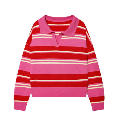 Yellow Striped Polo Neck Sweater
