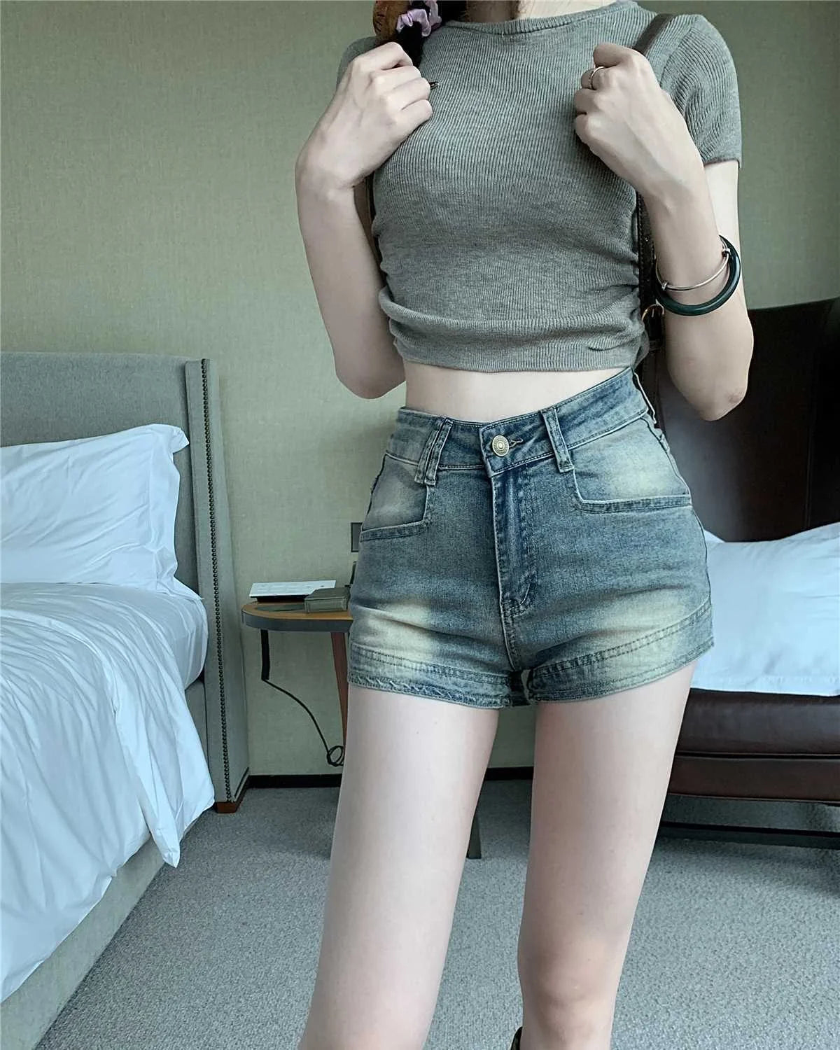 Wide-Leg Denim Shorts
