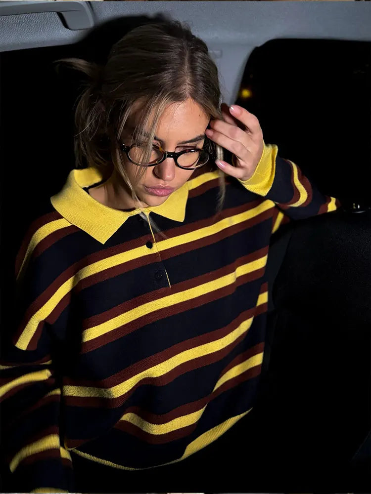 Striped Collared Knit Sweater