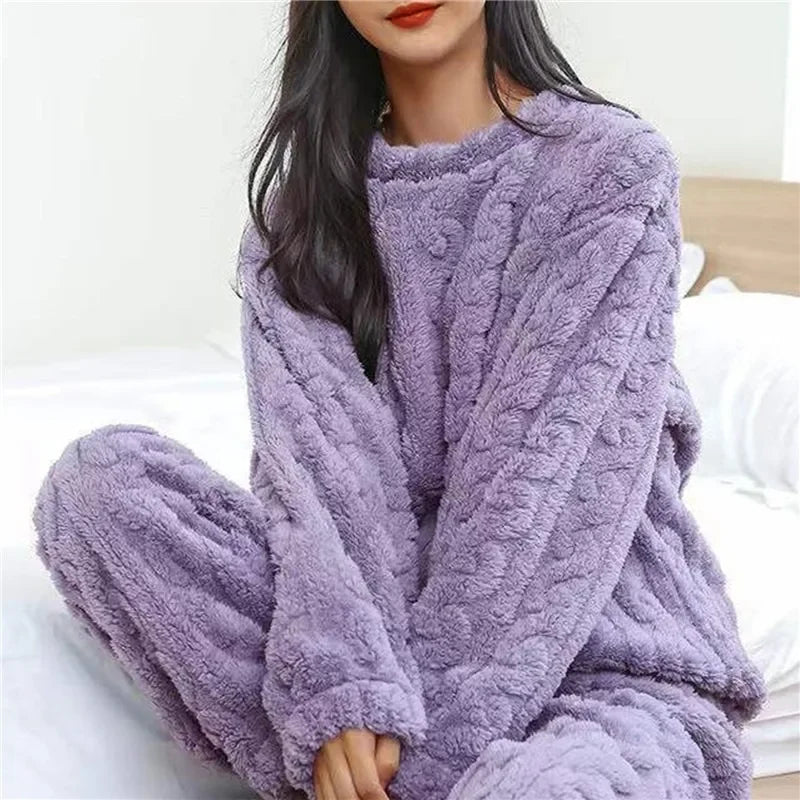 Soft Coral Velvet Jacquard Pajama Set