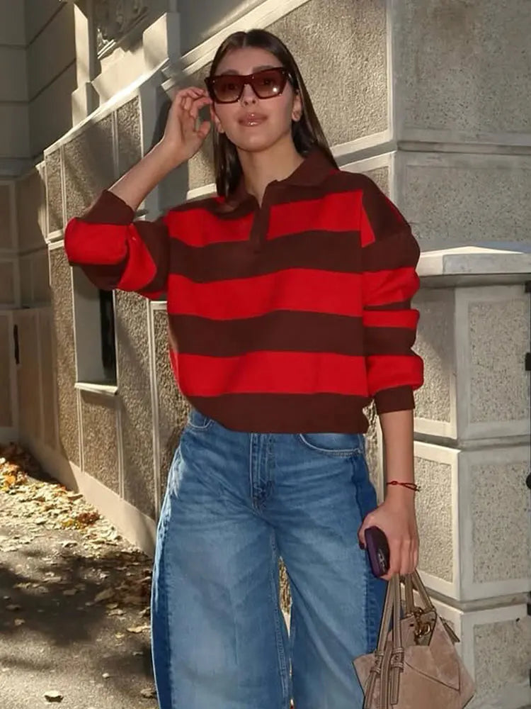 Striped Collared Knit Sweater